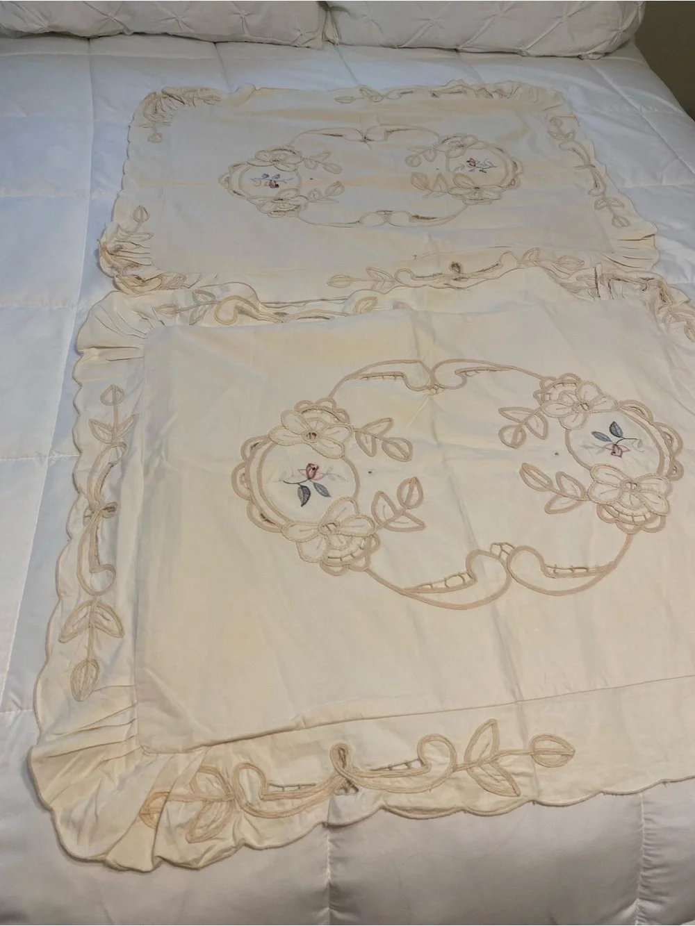 Set of 2 Pillow Covers/Cases Ruffles Embroidered Cottage Core Shabby Chic Dainty